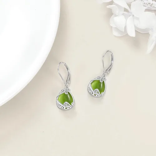 Vista 273 de Aretes colgantes con forma de lágrima de filigrana de piedra lunar de plata de ley 925 con cierre de palanca para mujer, regalos de joyería