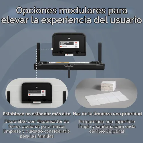 Vista 6 de Foundations Elements - Cambiador horizontal de pañales para bebé, montaje en pared, bisagra de acero inoxidable resistente, superficie de cambio