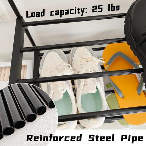 Vista 9 de Organizador de zapatos, estante de almacenamiento de zapatos reversible de metal de 3 niveles que ahorra espacio, para entrada, armario, puerta