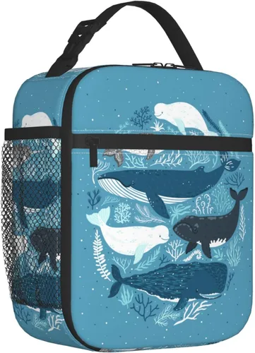 Vista 2 de Bolsa de almuerzo con diseño de animales marinos y ballena oceánica, lonchera reutilizable, impermeable, portátil, para hombres y niños
