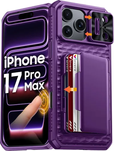 Vista 25 de Vizvera para iPhone 16 Pro Max Funda tipo cartera RFID [Soporte para tarjetas][Control de cámara][Cubierta de cámara] Funda protectora de silicona