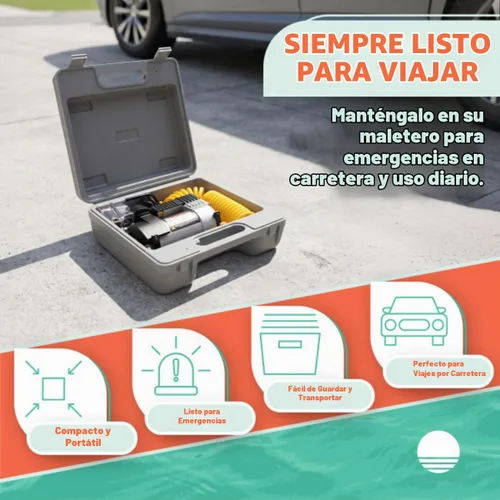 Vista 7 de Bomba de aire eléctrica 12 V c/medidor para llantas, bicicletas, colchones.