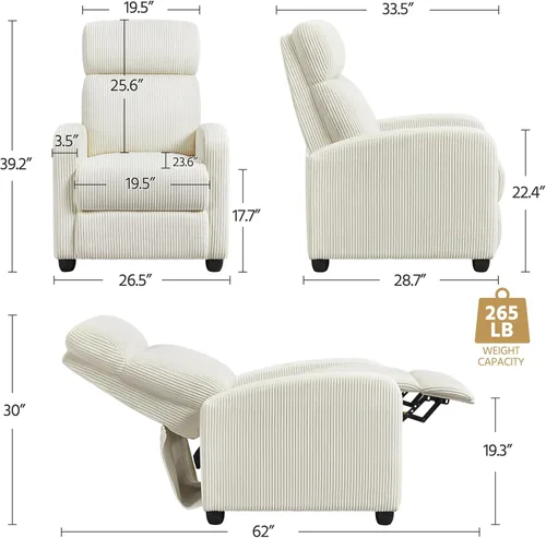 Vista 3 de Yaheetech Silla reclinable de pana con pushback de 2 asientos, silla de sala de estar con cojín de asiento grueso y respaldo, silla reclinable