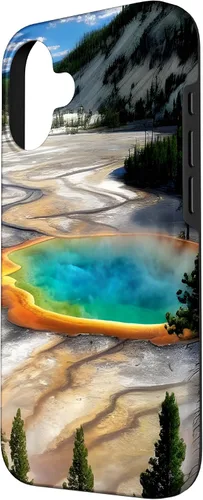 Vista 2 de Funda de vacaciones de verano para iPhone 16 Yellowstone National Park Rainbow geysers