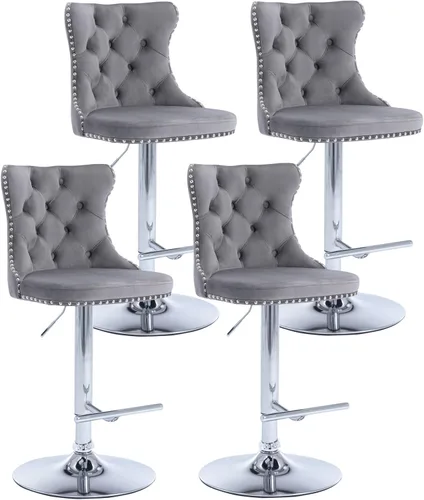 Vista 36 de Juego de 2 taburetes de bar beige, taburetes de bar tapizados ajustables con respaldo y reposapiés dorado, modernos taburetes de bar giratorios