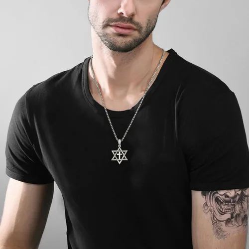 Vista 3 de ADMETUS Regalos para el día de San Valentín para él, collar de estrella de David de plata de ley 925, colgante hexagonal de estrella judía Estrella