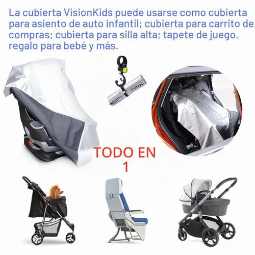 Vista 8 de VisionKids Funda de parasol para asiento de automóvil para bebé con bolsa de almacenamiento gratuita incluida, protector de calor para asiento