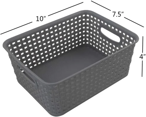Vista 5 de Cesta de almacenamiento de plástico gris, 10.03 x 7.67 x 4.05 pulgadas, 6 paquetes