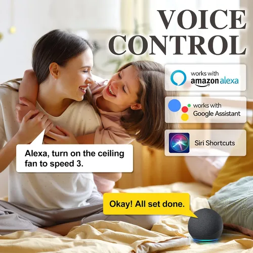 Vista 2 de SMAAIR Ventilador de techo inteligente de 52 pulgadas con luces y motor de CC de 10 velocidades, funciona con control remoto, Alexa/Google