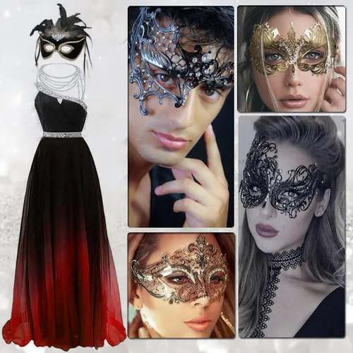 Vista 6 de Máscara de mascarada para mujer, fiesta de metal veneciano para carnaval, Halloween, disfraz de cosplay