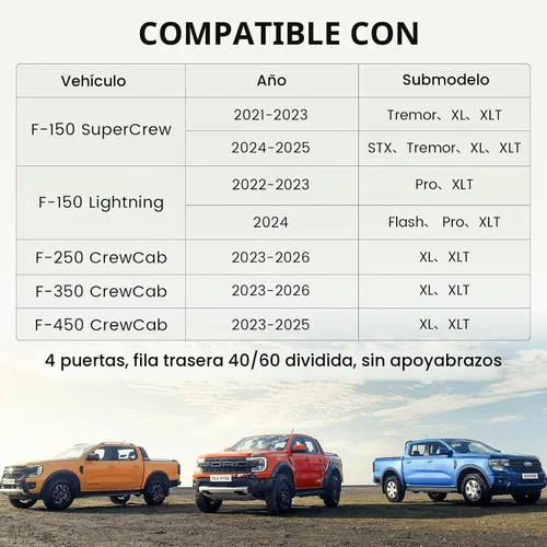 Vista 2 de EKR - Juego completo de fundas de asiento de coche F150 2021-2026 (4 Cuero (negro con borde azul)