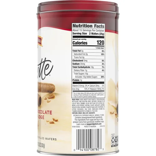 Vista 7 de Pepperidge Farm Pirouette Galletas, Obleas rellenas con créme de chocolate y turrón, 13.5 onzas en lata