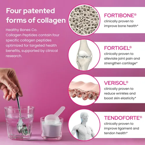 Vista 4 de Péptidos de colágeno FORTIBONE® Premium Bone Health con FORTIGEL®, VERISOL® y TENDOFORTE®, clínicamente respaldados para huesos, articulaciones