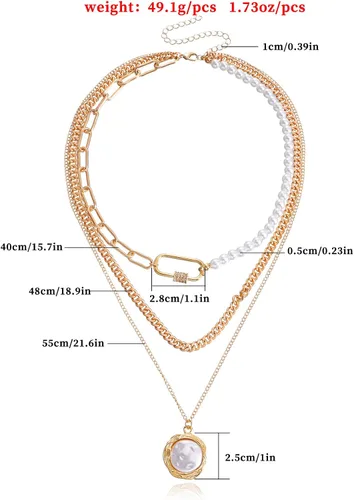 Vista 5 de Octwine Delicado collar de capas multicapa, gargantilla escalonada multicapa ajustable, collar con dije de perlas para mujeres y niñas (corazón)