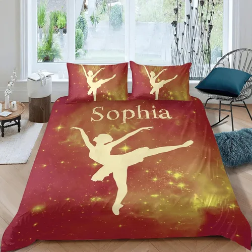 Vista 13 de Juego de ropa de cama personalizada de 3 piezas para niñas con mosca de gimnasia, tamaño individual, funda de edredón personalizada con nombre