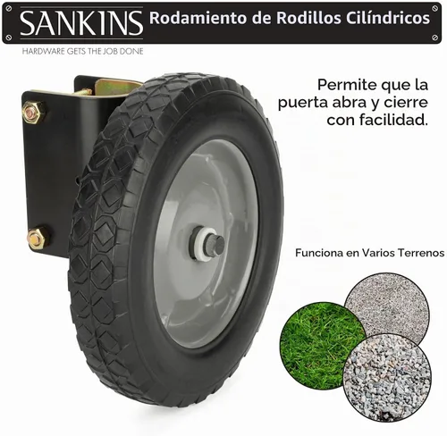Vista 5 de Rueda de puerta de goma de 8 pulgadas, rueda de soporte de puerta resistente, montaje lateral para puerta batiente, tubo de metal, valla de cadena