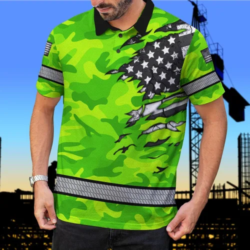 Vista 7 de Polo reflectante con bandera de camuflaje de alta visibilidad para hombres y mujeres, polo de seguridad para trabajo, patriótico