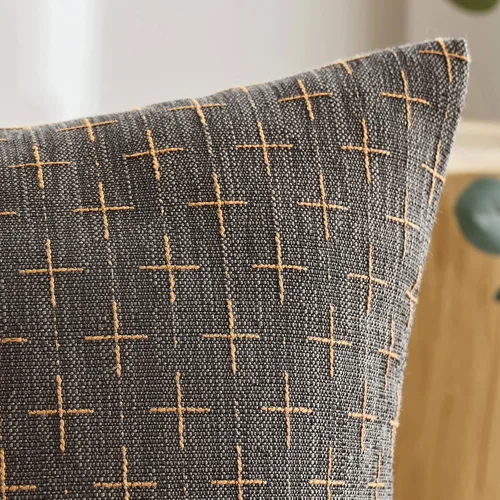 Vista 2 de MIULEE - Juego de 2 fundas de almohada decorativas de lino de arpillera, modernas, estilo campestre, rústicas, tejidas, con textura, para sofá, Gris