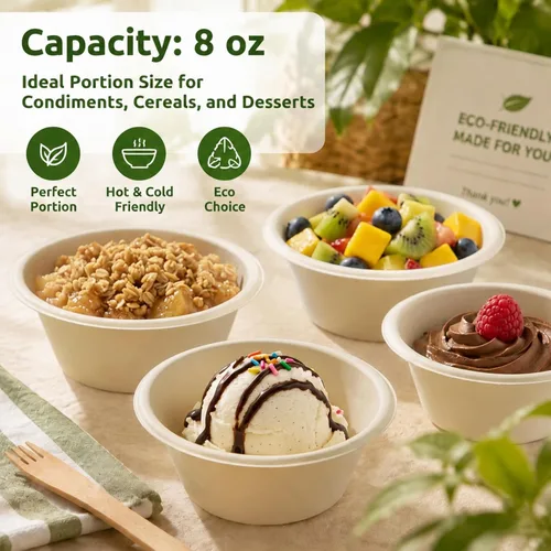Vista 2 de JINVOGREEN 500 cuencos compostables de 8 onzas, cuencos de papel pequeños Natural-500