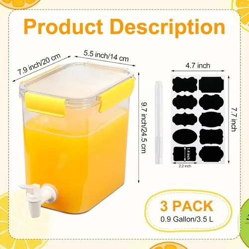 Vista 2 de Mumufy Juego de 3 dispensadores de bebidas de plástico para fiestas, dispensador de bebidas para refrigerador con espita recipiente de limonada