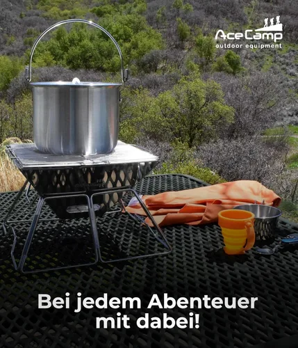 Vista 6 de AceCamp Juego de ollas de cocina ligeras de aluminio anidadas con tapa y mango plegable - 4L, 8L, 12L