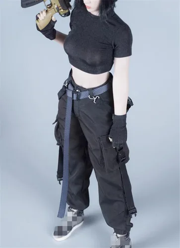 Vista 5 de Ropa femenina a escala 1/6, camiseta y pantalones, guante, cinturón, traje de disfraz para soldado de 12 pulgadas, figura de acción