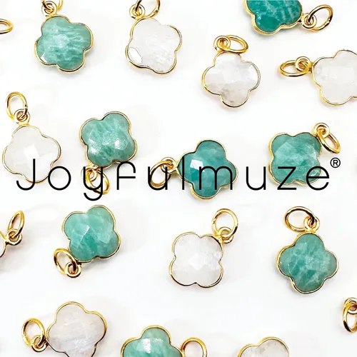 Vista 29 de Genuine Gemstone Necklace, Carved Four Leaf Clover Shape, Amethyst, Moonstone, Amazonite, Tourmaline, Labradorite, 925 Sterling Silver Jewelry