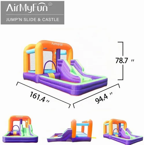 Vista 8 de AirMyFun Casa inflable para rebotar, gorila de obstáculos y tobogán con soplador de aire (estilo morado)