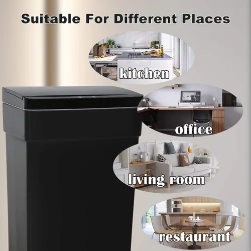 Vista 6 de Basurero automático de 50 litros/13.2 galones para cocina, sin contacto, de alta capacidad, resistente a las manchas, con tapa (1, negro)