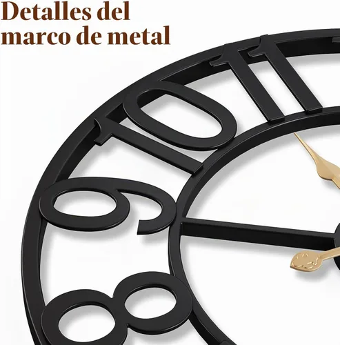 Vista 5 de Vantic Reloj de pared grande de 24 pulgadas, relojes de pared metálicos con números arábigos extragrandes para decoración de sala de estar