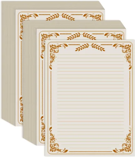 Vista 7 de Papel de carta con rayas vintage, papel estacionario para escribir cartas, 50 hojas de líneas y diseño de borde antiguo para papeles de escritura