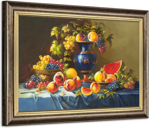 Vista 9 de ARTISTIC PATH Arte de Pared en Lienzo de Comida Retro - Cuadro Vintage de Frutas Burdeos Colorido Melocotón Uva Pintura Antigua Impresiones de Arte