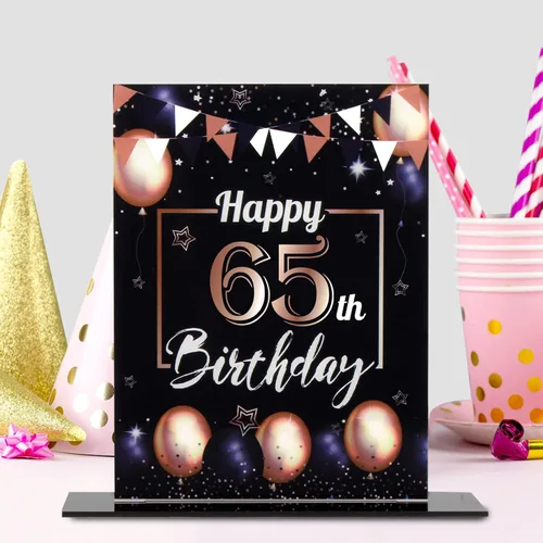 Vista 71 de LINGTEER Decoraciones de feliz cumpleaños número 11, 2 piezas de soporte de acrílico con impresión de pie rosa y azul, tablero de telón de fondo