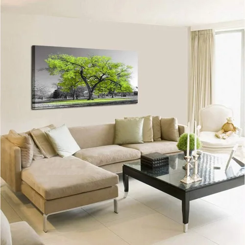 Vista 3 de KREATIVE ARTS Arte de pared para sala de estar, vida sencilla, pintura de paisaje de árbol verde lima, decoración de pared de oficina, impresiones