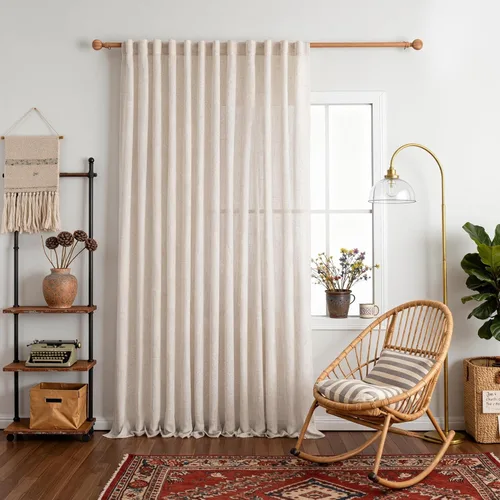 Vista 52 de MYSKY HOME Cortinas naturales de puerta francesa para ventana de puerta, 40 pulgadas de largo, cortas, semitransparentes, filtrantes de luz