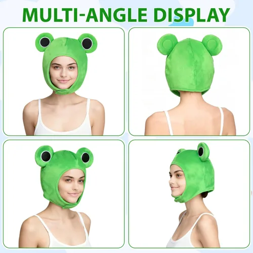 Vista 5 de Amosfun Sombrero de rana de felpa para adulto, divertido sombrero de animal de felpa con ojos grandes, lindo accesorio de disfraz de rana