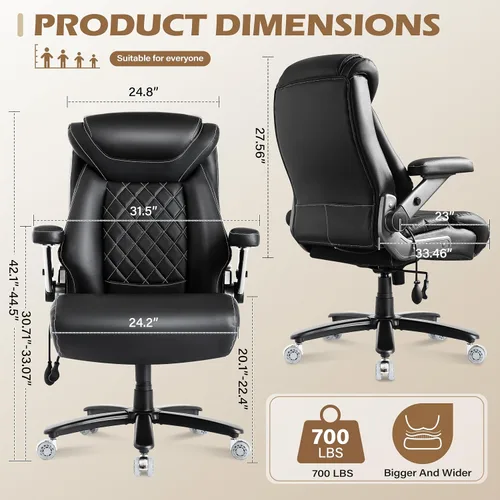 Vista 2 de Silla de oficina grande y alta de 700 libras, silla de oficina ergonómica de tela ejecutiva resistente con brazos abatibles 5D y soporte lumbar