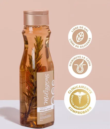 Vista 3 de Milagros Champú Herbal & Tratamiento Biorepolarizador Combate caida del cabello y promueve su crecimiento Tratamiento de Colombia Milagros ideal