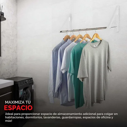 Vista 6 de Estante Doblado Plegable para Ropa con Barra Extensible, Perchero Retráctil de Pared para Secador de Ropa, Barra de Secado Colgante, Pequeños Blanco