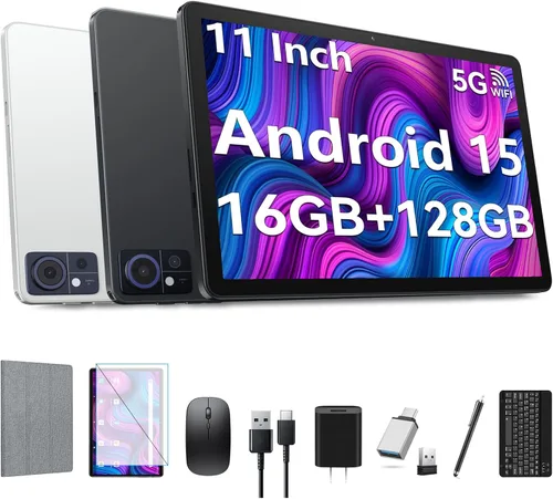 Vista 10 de Android 15 Tablet 2026 Última tableta de 11 pulgadas con teclado, 128 GB ROM 16 GB RAM 2TB Expand, 8000 mAh, tabletas Octa-Core con WiFi 5G/2.4G