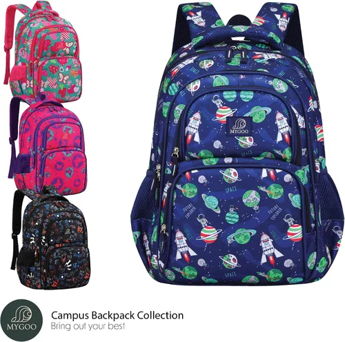Vista 2 de Mochila infantil para niños niños o niñas Mochila de escuela primaria para adolescentes Colección Campus 17 pulgadas de alto , Astro Navy