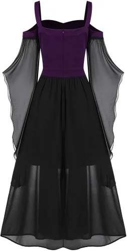 Vista 2 de anuyalue Vestido renacentista para mujer, manga de mariposa, con cordones, vestido de fiesta de Halloween, disfraz de bruja gótica, ropa medieval