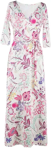 Vista 2 de Afibi - Vestido largo tipo maxi bohemio de manga 34 con cinturón para mujer