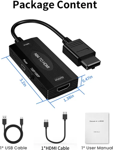 Vista 6 de Adaptador convertidor N64 a HDMI, adaptador HDMI para N64SNESNGCSFC con cable compatible con conversión 16 943, Nintendo 64 a HDM, compatible