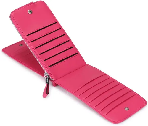 Vista 4 de Cartera de piel auténtica para mujer, con cremallera larga con cremallera RFID