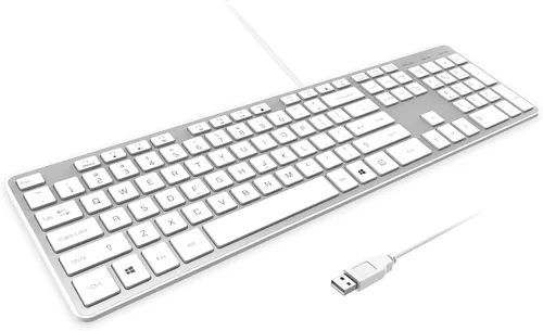 Vista 15 de Teclado con cable USB, teclas cómodas y silenciosas de chocolate, teclado de computadora ultradelgado y duradero con cable (QWERTY) para PC, Windows