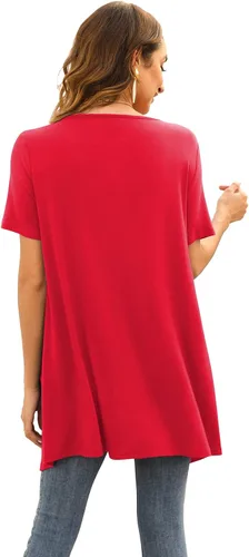 Vista 4 de Veryoung Cárdigan floral de manga corta para mujer, casual, drapeado, frente abierto, ligero, cárdigan de verano con bolsillo, dobladillo alto y bajo