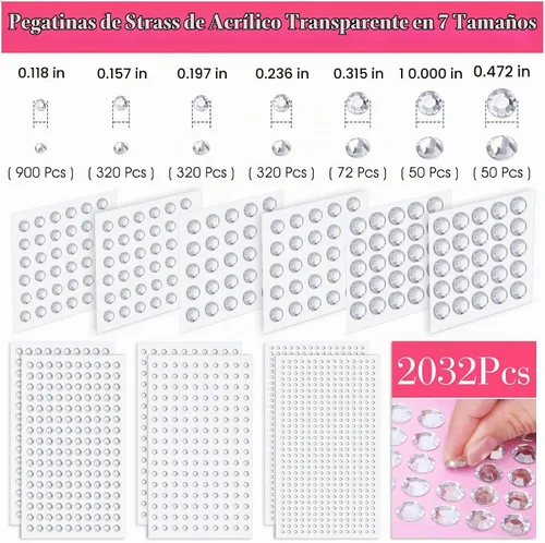 Vista 4 de 2032 Piezas de Gemas Adhesivas para la Cara, Cridoz Gemas para el Cabello, Piedras de Rino de Rhinestones, Bling Joyas para Maquillaje Diamantes