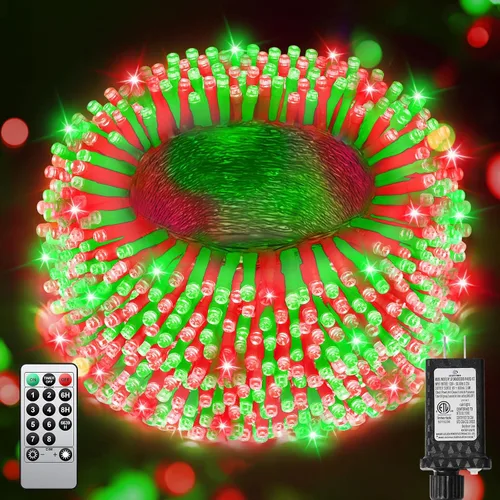 Vista 12 de 380 luces LED de Navidad de 125 pies, guirnalda de luces para exteriores, impermeables, temporizador y memoria, 8 modos regulables, para árbol