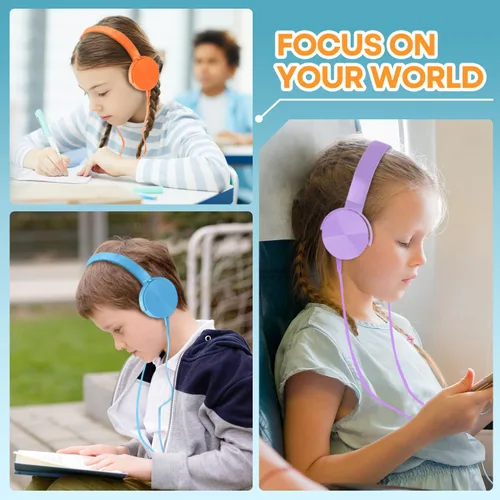Vista 6 de Paquete de 5 audífonos para niños a granel para el aula escolar K-12, juego de auriculares duraderos para estudiantes, niños, adolescentes, niños